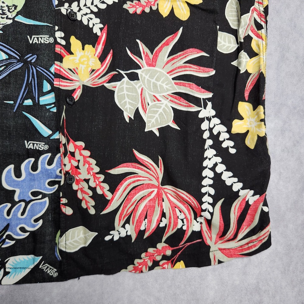 Vans Mens XXL Black Floral Tropical Split Print Short Sleeve Button Up Shirt - Picture 9 of 14